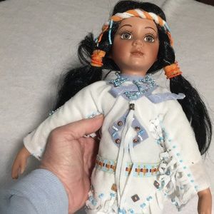 Native American porcelain doll girl figure lamp traditional clothing